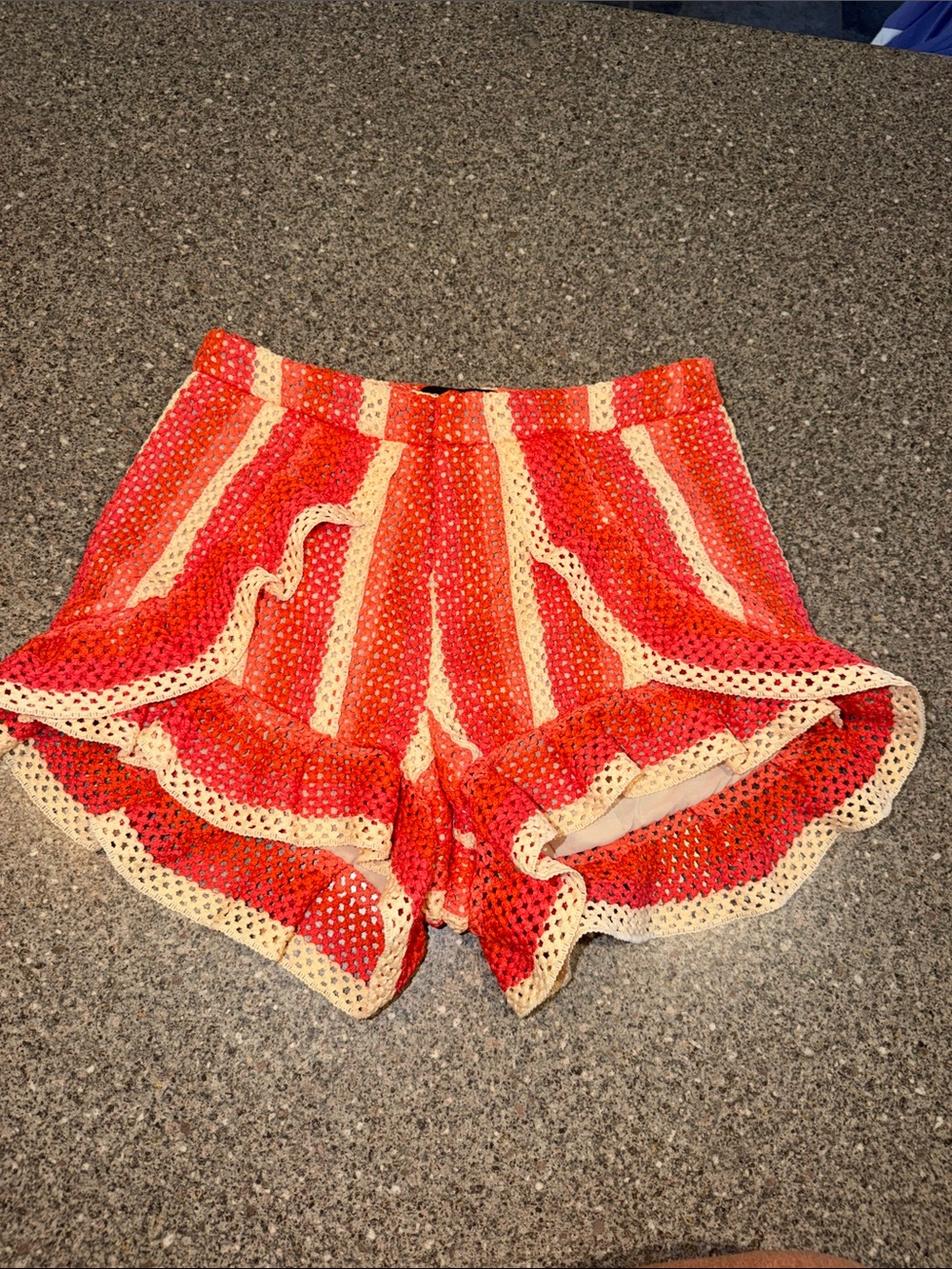 PatBo striped crochet ruffle hem shorts